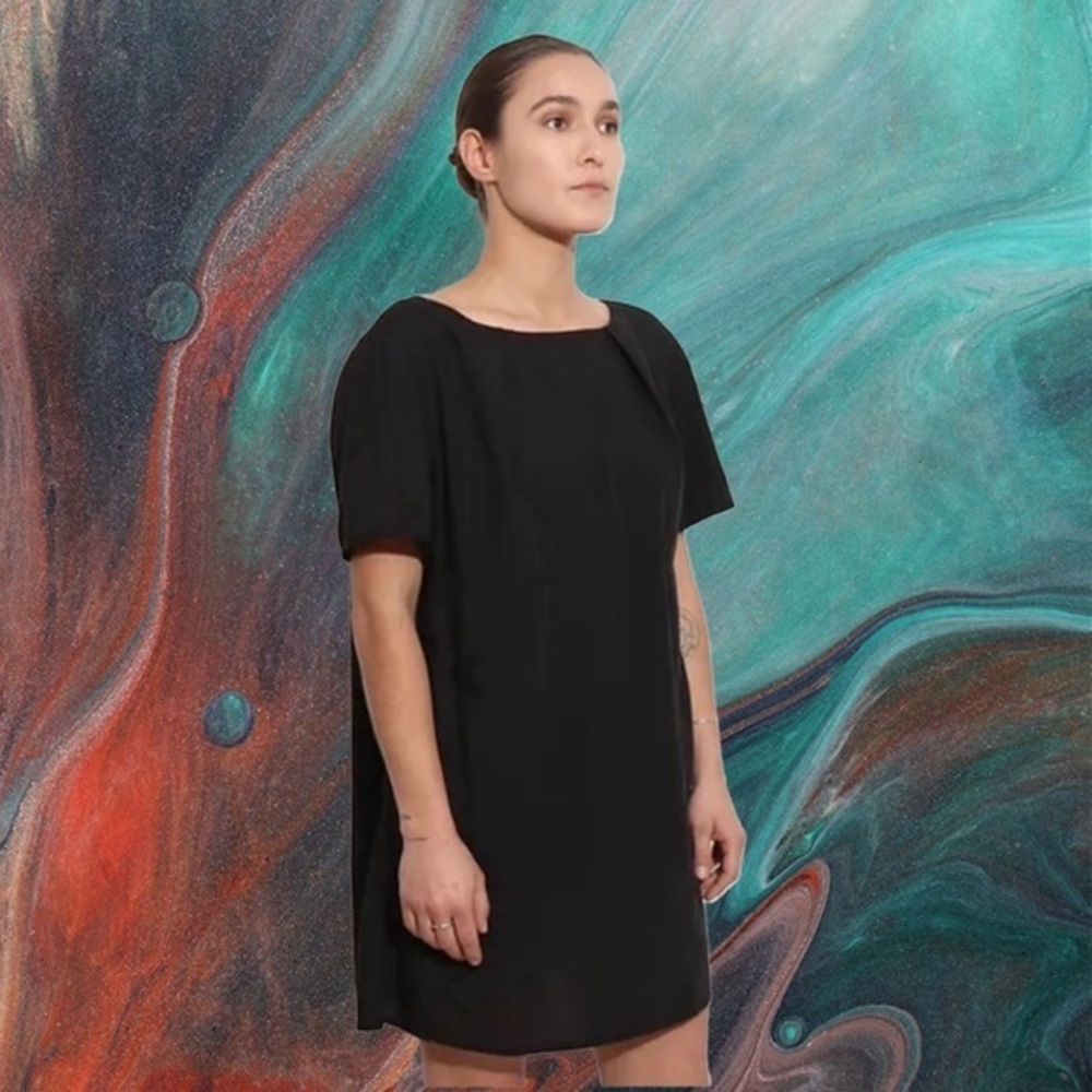 Acne Studios Black puff sleeve cotton shift mini dress/tunic with pockets